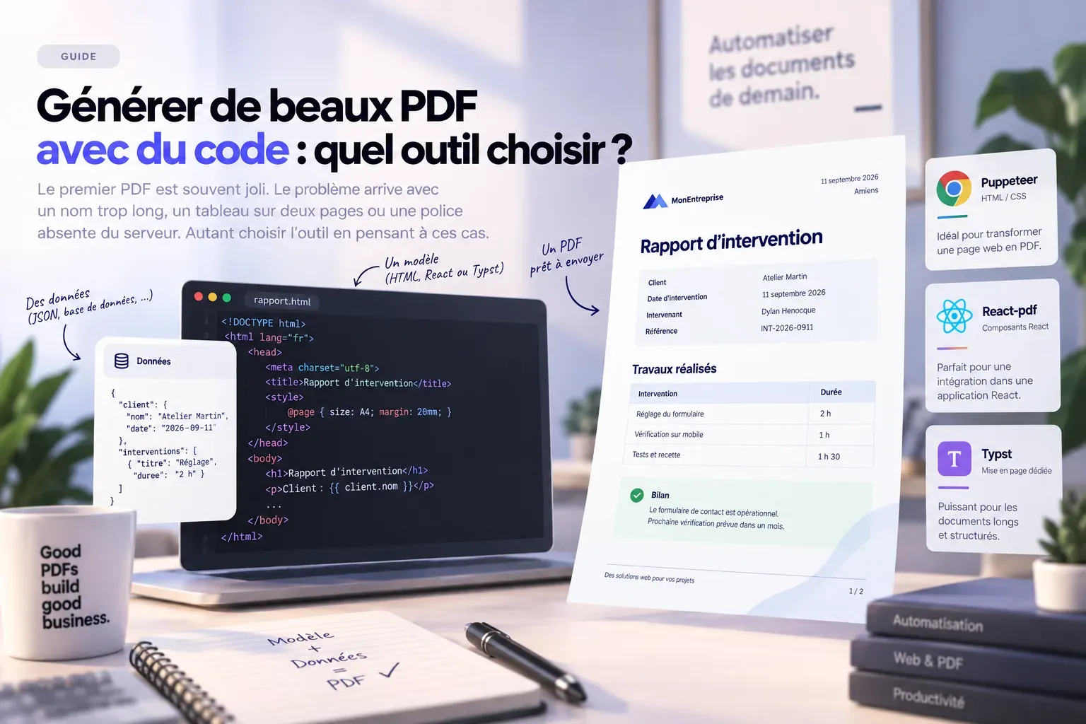 Des données et un modèle de mise en page réunis pour produire un rapport PDF